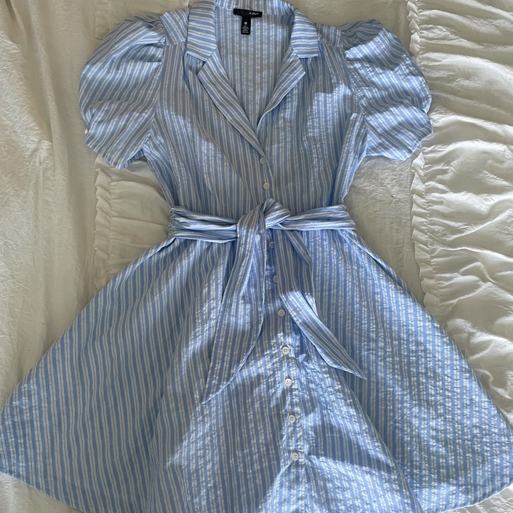 Aqua, Bloomingdales Pinstripe Puff Sleeve Dress